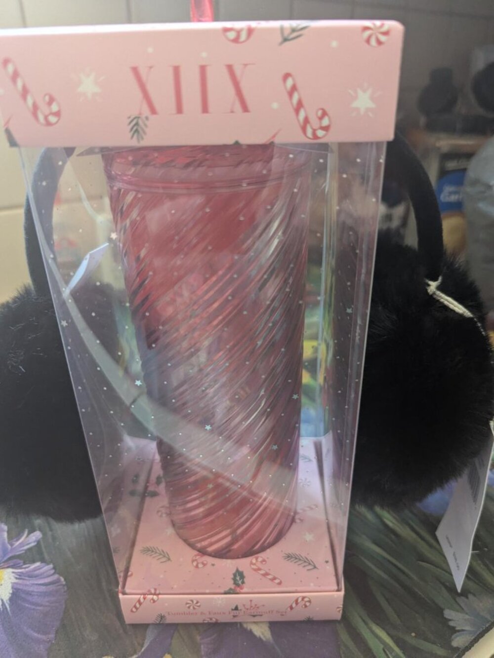 XIIX 2-Piece Red Tumbler & Faux Fur Earmuffs Set